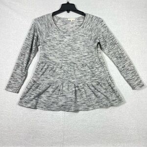 Ultra Flirt Waffle Knit Peplum Babydoll Top Women's M Gray Cozy Soft Loungewear